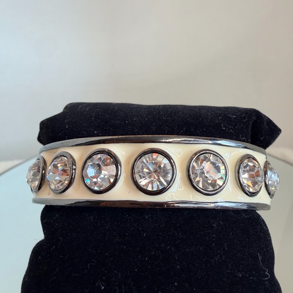 Givenchy Silver and Cream Swarovoski Crystal-Studded Bangle - Picture 5 of 6